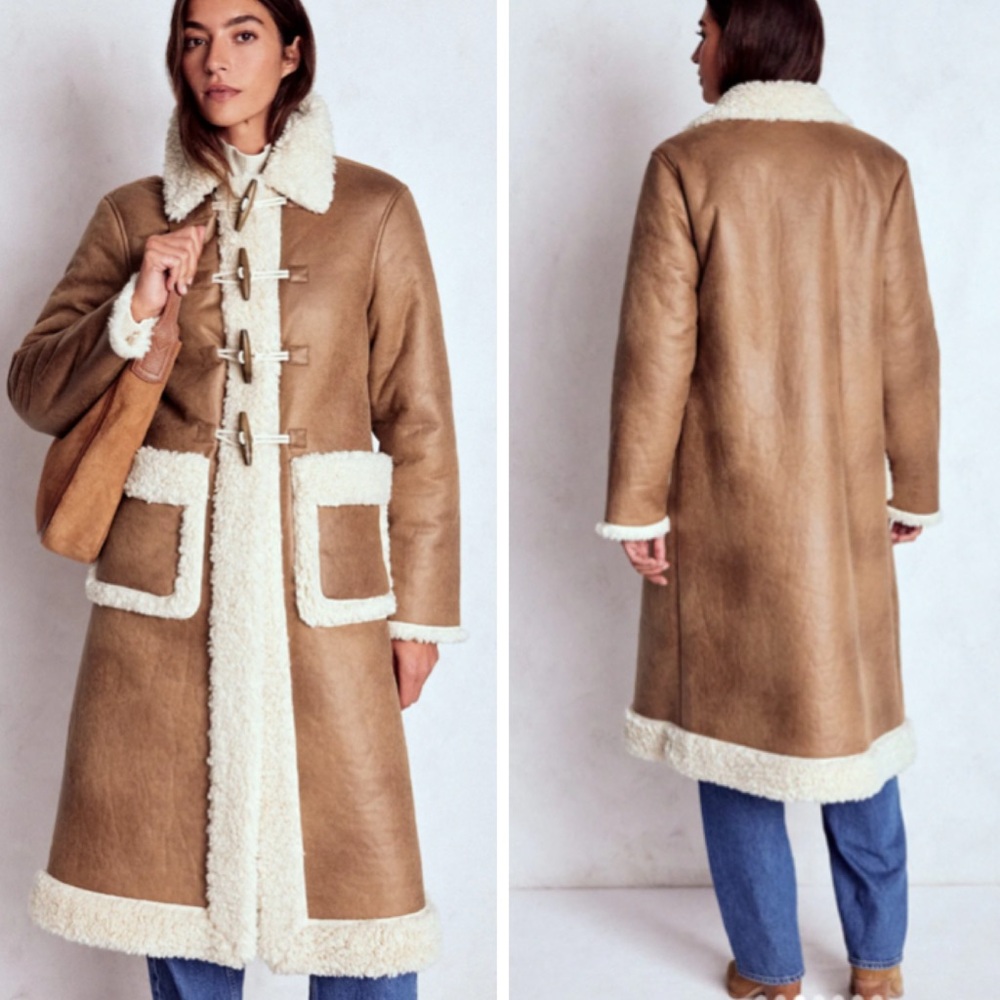 Boden Borg Duffle Coat Camel Natural Size 6 Sherpa Lined Winter Jacket Warm Cozy